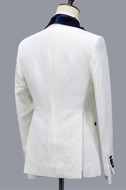 Handsome Quincy White Jacquard Shawl Lapel Men's Suit for Wedding