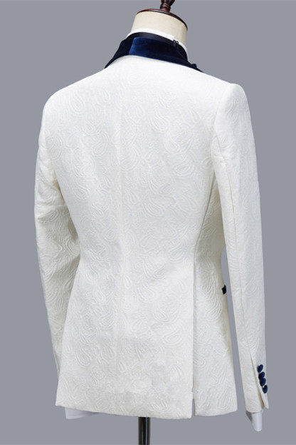 Handsome Quincy White Jacquard Shawl Lapel Men's Suit for Wedding