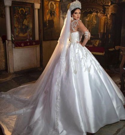 Beautiful Satin Long Princess Sweetheart Wedding Dress with Sleeves