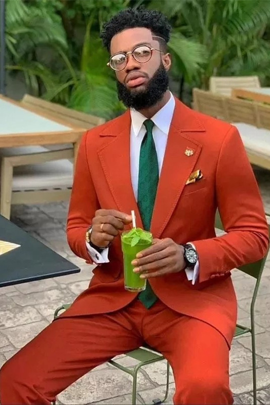 Stylish Slim Fit David Orange Prince Suit for Groom with Notched Lapel