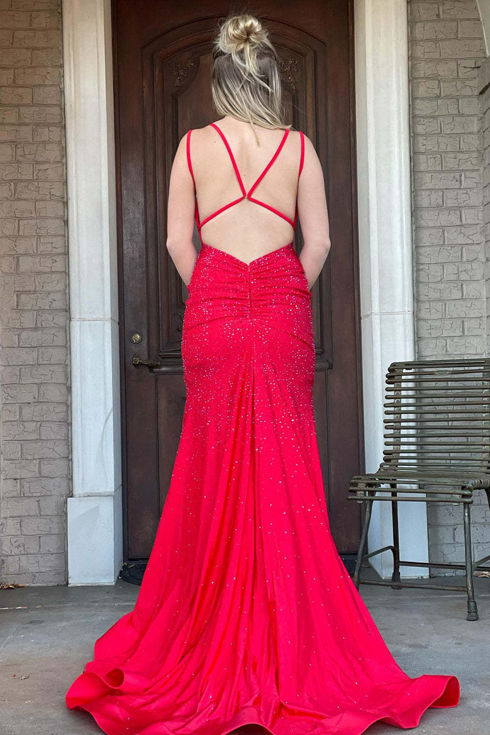 Mermaid Prom Dress with Lavender Rhinestone Spaghetti Straps