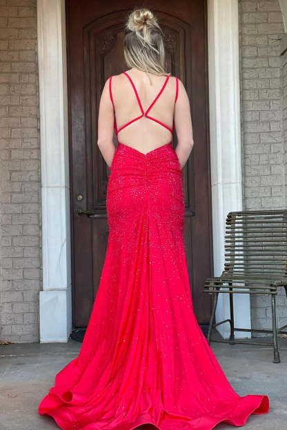 Mermaid Prom Dress with Lavender Rhinestone Spaghetti Straps