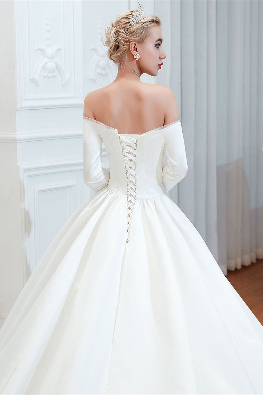 Off-the-Shoulder Half-Sleeves Wedding Dress Satin