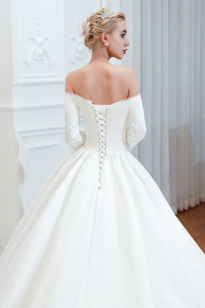 Off-the-Shoulder Half-Sleeves Wedding Dress Satin
