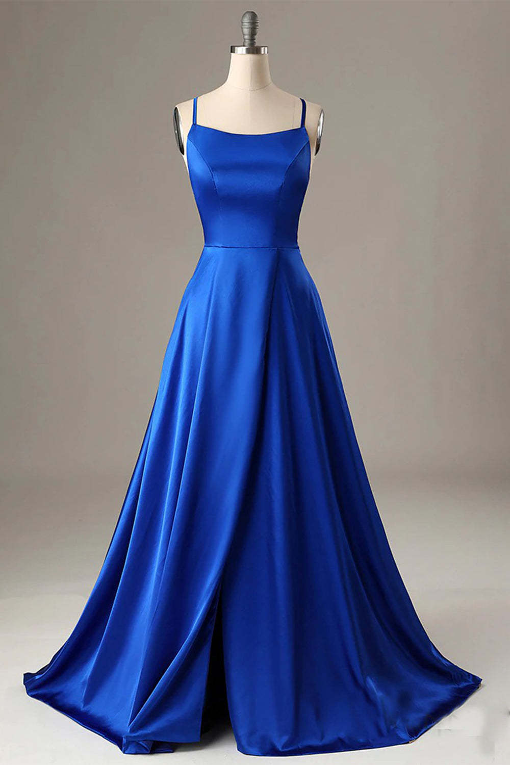 A Line Prom Dress in Royal Blue with Halter and Backless Design