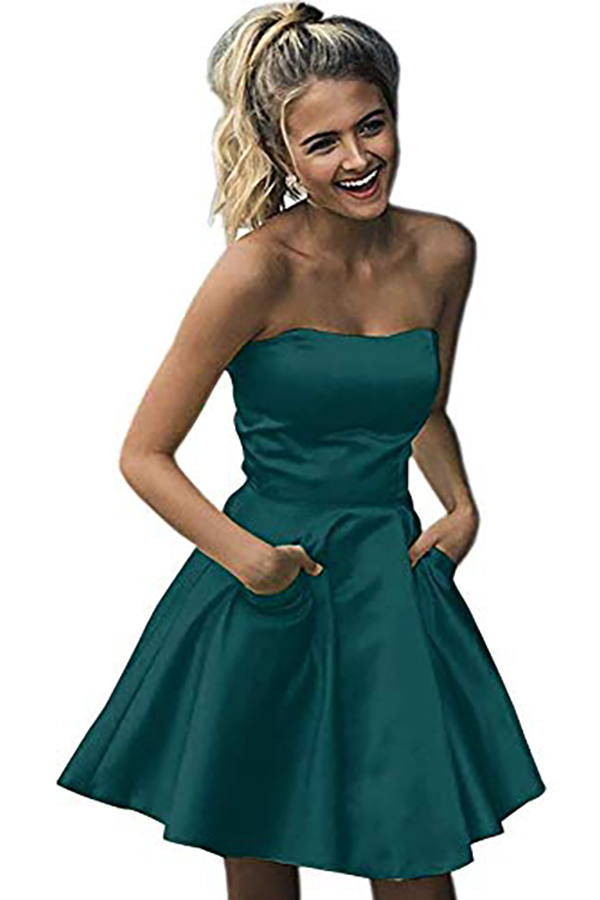 Strapless Short Bridesmaid Dress with Pockets