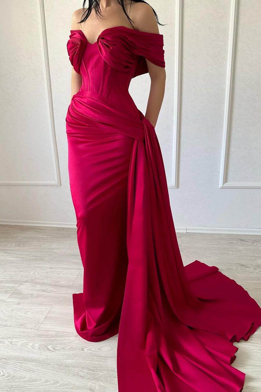 Strapless Off the Shoulder Long Mermaid Formal Dress With Pleated
