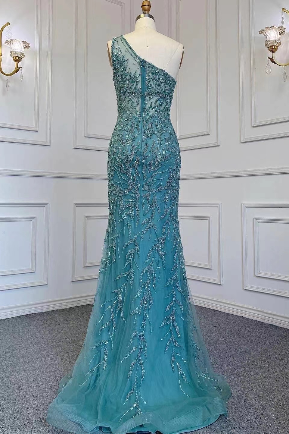 Gorgeous One Shoulder Sleeveless Beading Tulle Formal Dress With Split