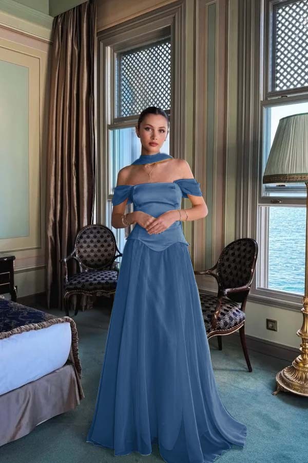 Stunning Off the Shoulder Sleeveless Long Formal Dress With Pleated