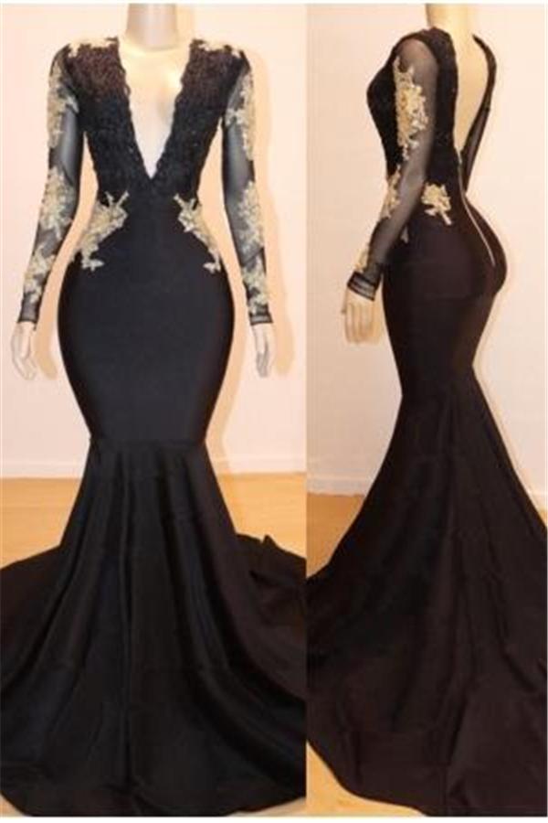 Mermaid Black Long Sleeves Evening Dress