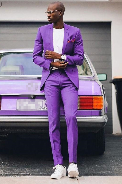 Elegant Purple Notched Lapel cocktail Prom Suit for Guys