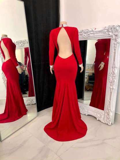 Red Long Sleeves Charming Evening Dress