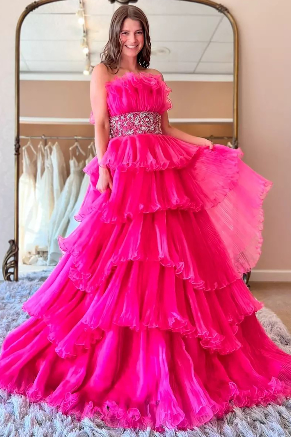 Stylish Strapless Blue A-Line Prom Dress with Beading
