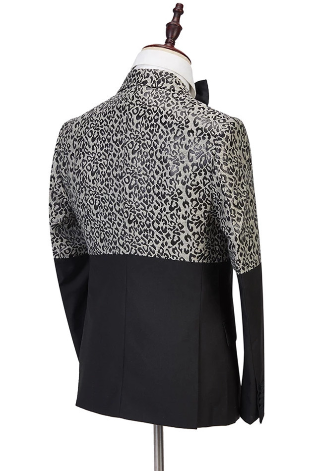 Stylish Black Ryder Print Prom Outfits Men Cool Leopard with Double-Breasted
