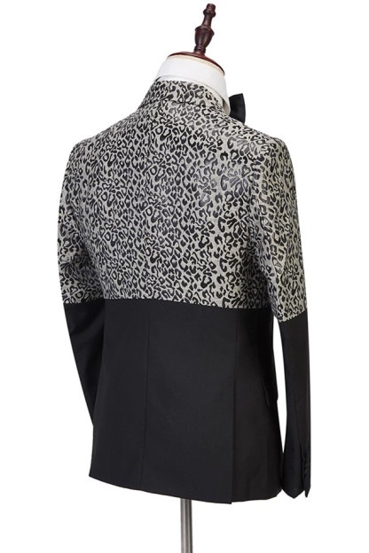 Stylish Black Ryder Print Prom Outfits Men Cool Leopard with Double-Breasted