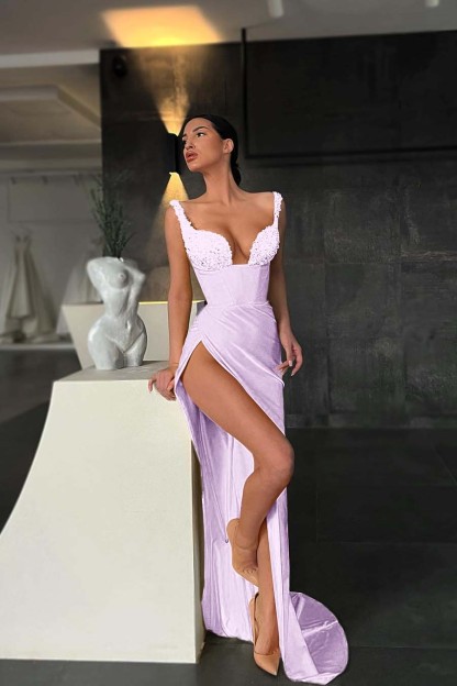 Sequined Strappy Mermaid Yellow Prom Dress Featuring a Slit