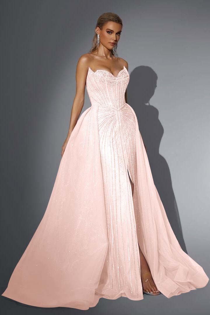 Strapless Sleeveless Long Mermaid Formal Dress With Split Sequins