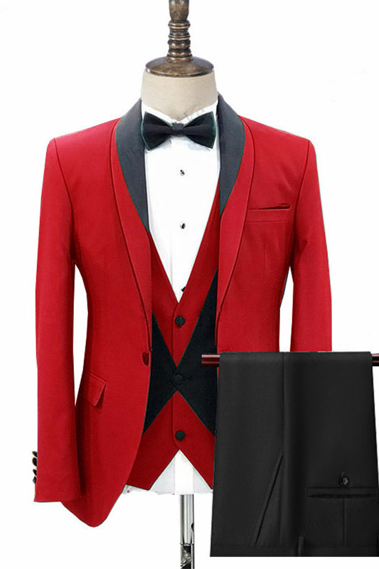 Jonas Fashion Red Shawl Lapel Three-Piece Men's Suits for Wedding