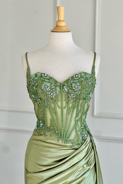 Silver Corset Prom Dress with Trendy Mermaid Spaghetti Straps and Appliques