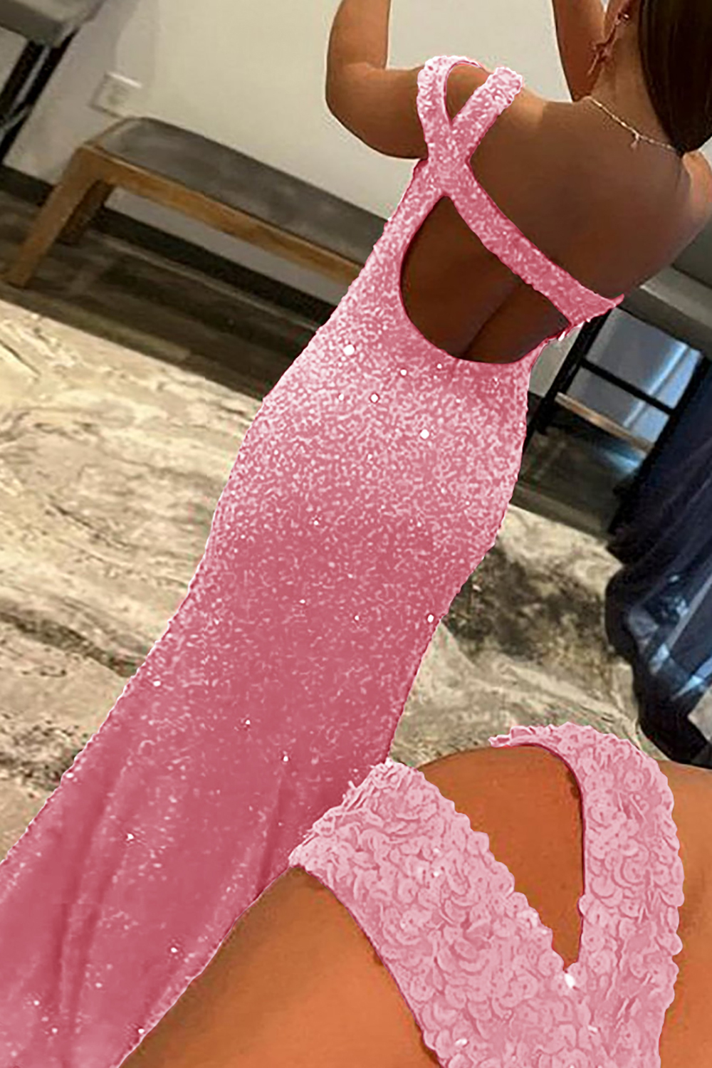 Sequined One-Shoulder Prom Dress in Fuchsia