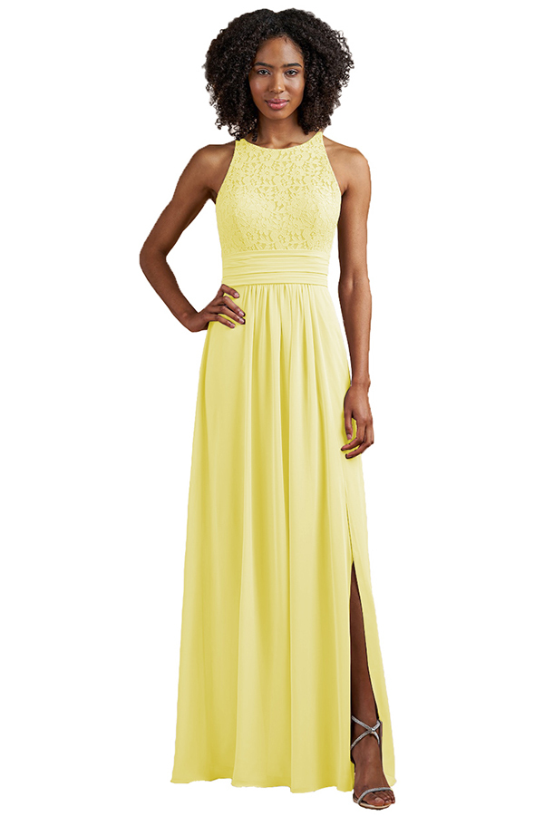 Sleeveless Halter Lace Bridesmaid Dress with Split
