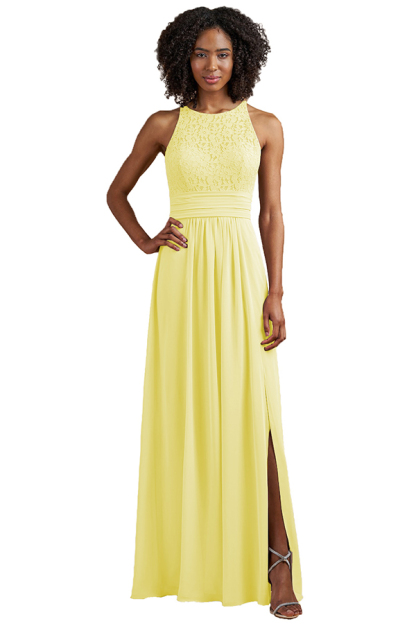 Sleeveless Halter Lace Bridesmaid Dress with Split