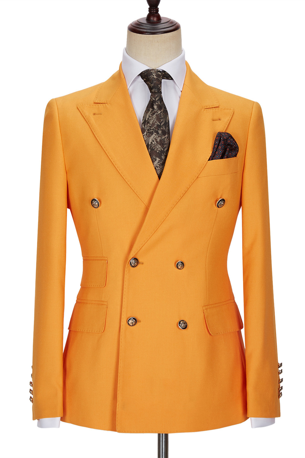 Benjamin New Arrival Orange Peaked Lapel Double-Breasted Men's Suits