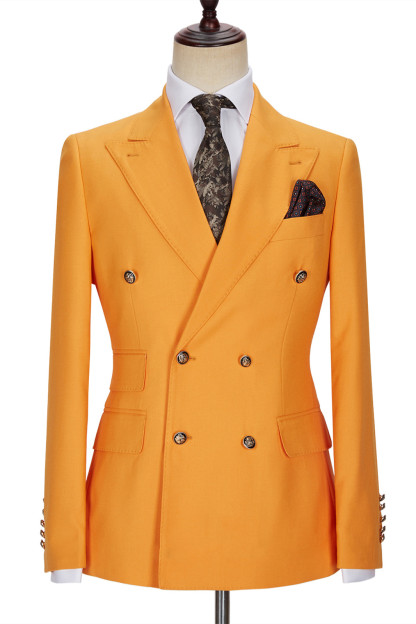 Benjamin New Arrival Orange Peaked Lapel Double-Breasted Men's Suits