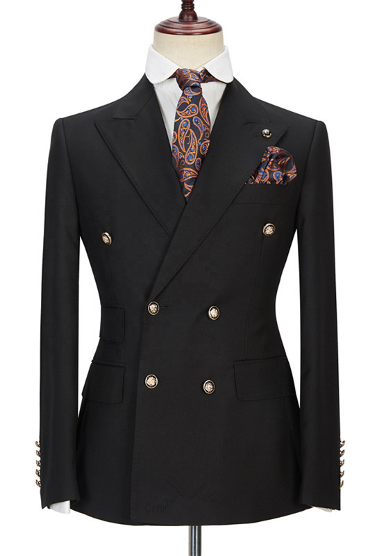 Black Double-Breasted Blazer Wedding Suit with Peak Lapel