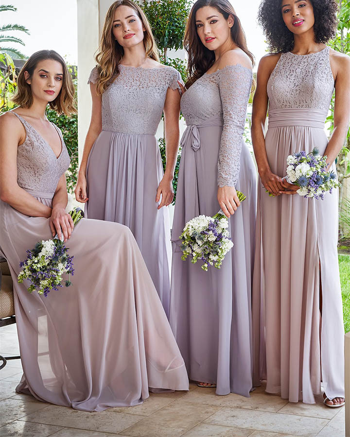 Sleeveless Halter Lace Bridesmaid Dress with Split