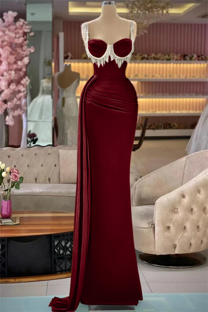 Gorgeous Straps Sleeveless Long Mermaid Evening Dress With Tassels