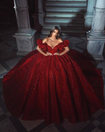 Stunning Red Off-The-Shoulder Sequins Evening Dress