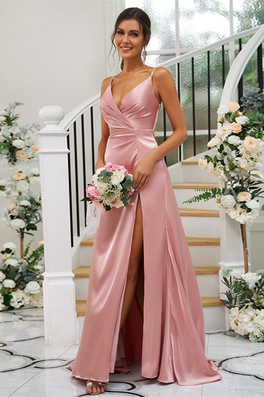 V-Neck Bridesmaid Dress with Split