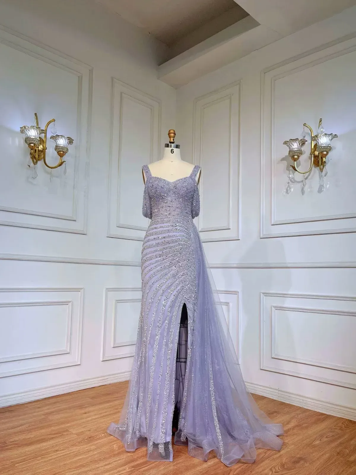 Gorgeous Off the Shoulder Champagne Bead Embroidery Princess Formal Dress