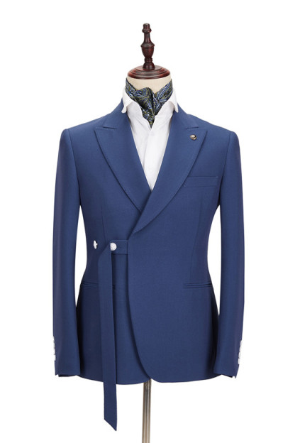 Stylish Simple Dark Blue Peaked Lapel Groomsmen Outfits