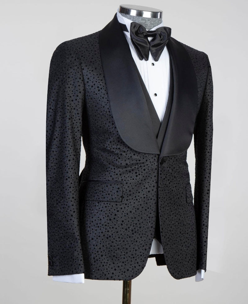 Modern Black Shawl Lapel Three-Piece Men's Suits for Wedding