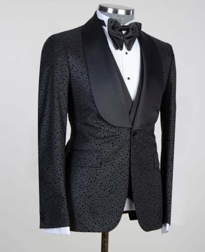 Modern Black Shawl Lapel Three-Piece Men's Suits for Wedding