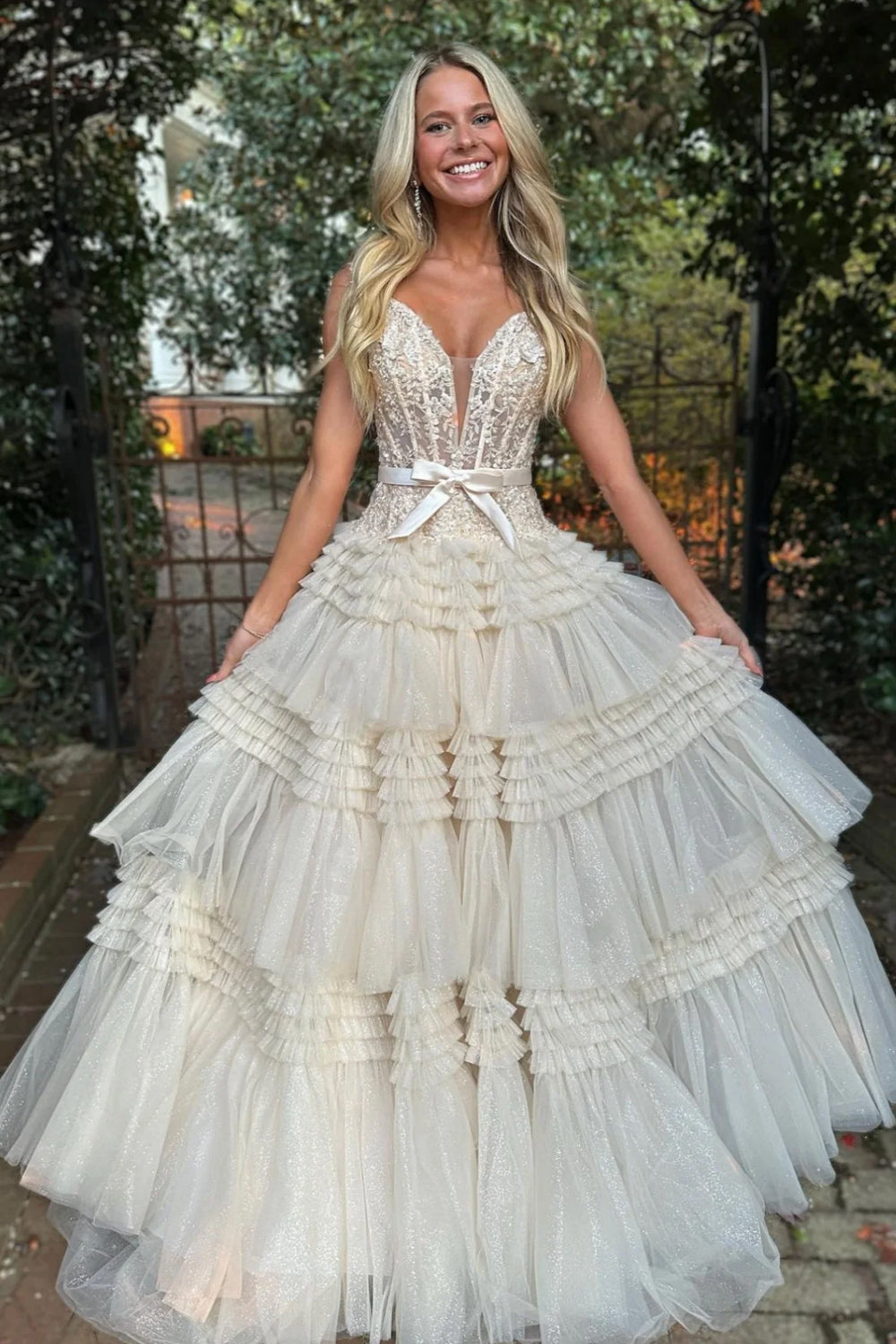 Ivory Off-the-Shoulder Princess A-Line Prom Dress with Ruffles