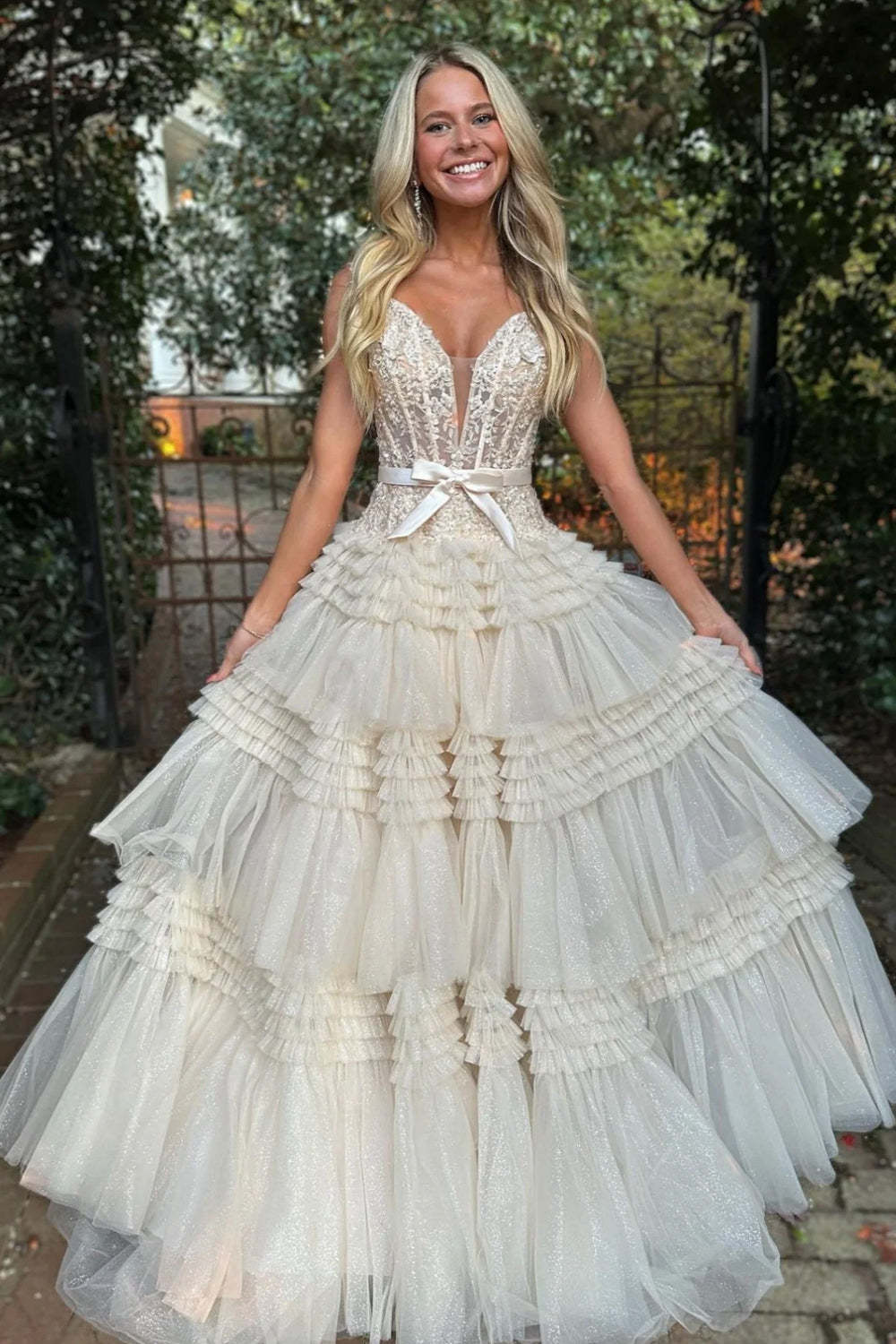 Ivory Off-the-Shoulder Princess A-Line Prom Dress with Ruffles