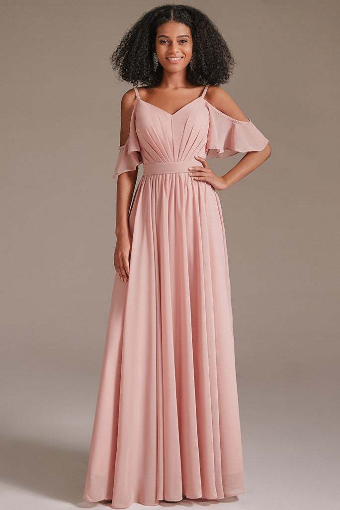Pink Sleeveless Spaghetti-Straps Bridesmaid Dress