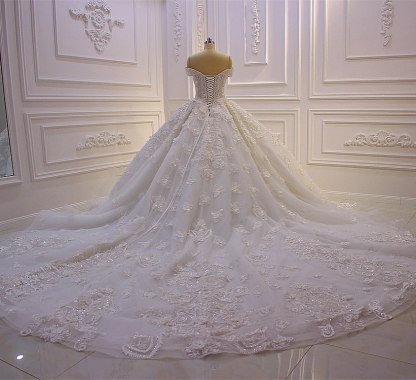 Sexy Sweetheart Off-the-Shoulder Backless Wedding Dress with Tulle Appliques Lace Ruffles