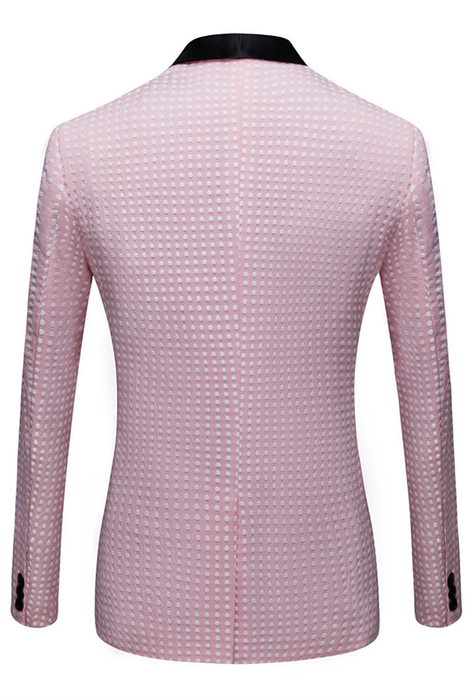 Fashionable Pink Slim Fit Shawl Lapel Dot Wedding Tuxedo