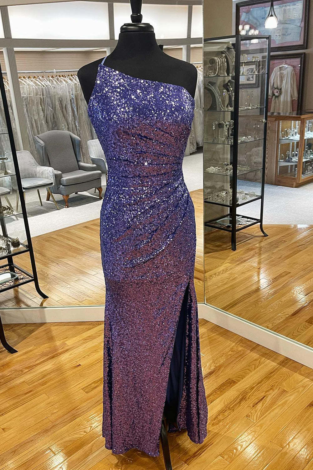 Mermaid Prom Dress with One Shoulder and Sequins Featuring a Slit