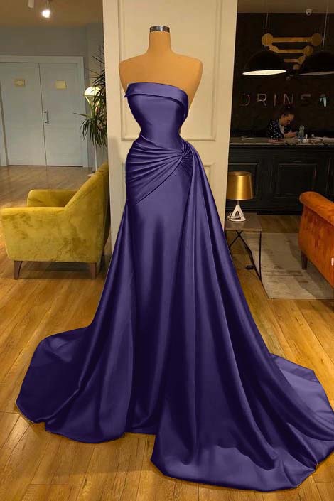 Strapless Elegant Baby Blue Mermaid Evening Dress Long With Ruffle