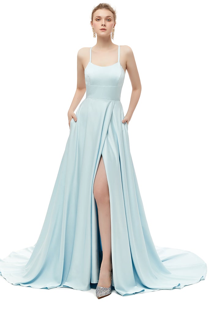 Spaghetti-Straps Long Bridesmaid Dress with Split