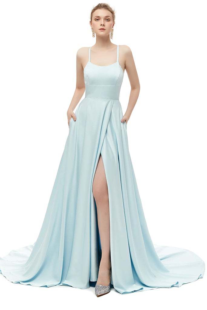Spaghetti-Straps Long Bridesmaid Dress with Split