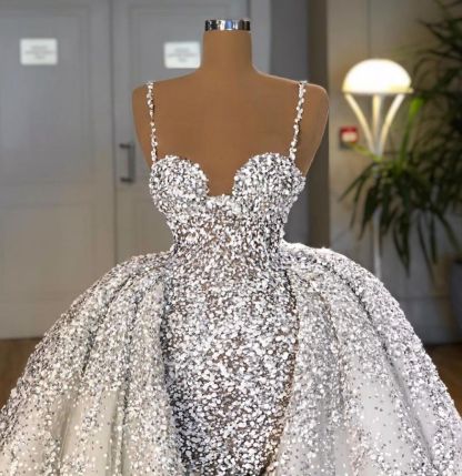 Gorgeous Sequins Mermaid Sweetheart Wedding Dress with Ruffles Train