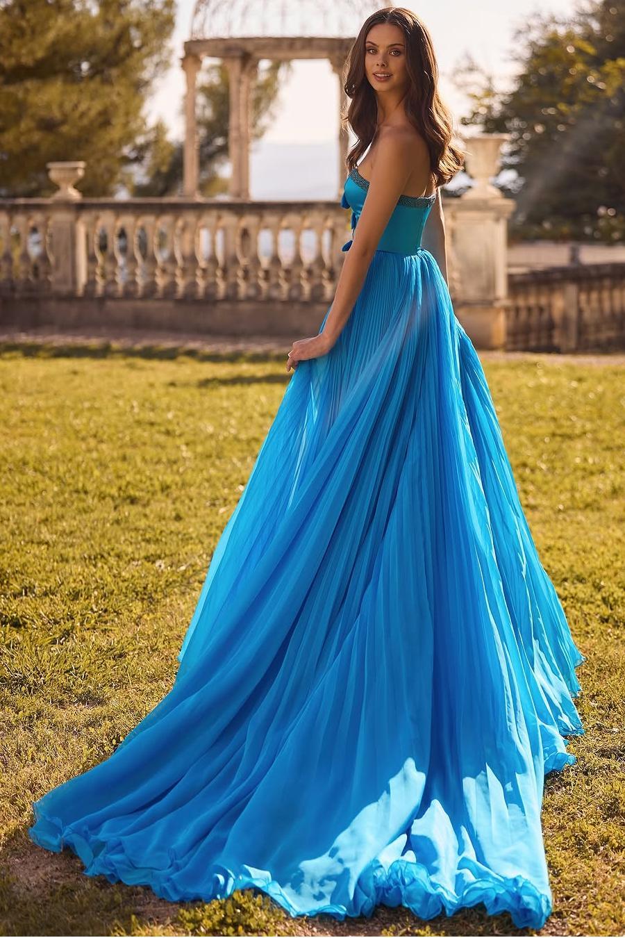 Sleeveless Strapless Long Split Formal Dress With Sequins Bowknot