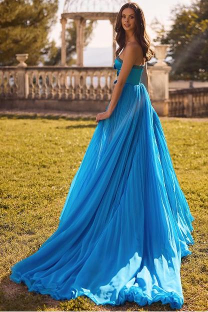 Sleeveless Strapless Long Split Formal Dress With Sequins Bowknot
