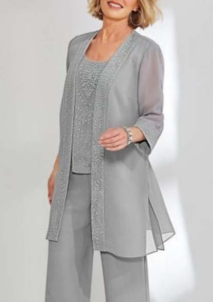 Elegant Jewel Long sleeves Two pieces Chiffon Mother dress-misshow.com